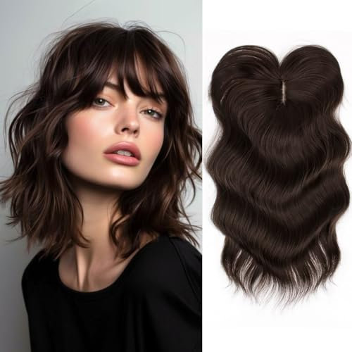 PORSMEER Haartopper für Frauen, Haarverlustabdeckung, Haarverdichter für Frauen mit dünner werdendem Haar, 150% Dichte, Seidenbasis (Dunkelbraun, 14 Zoll)