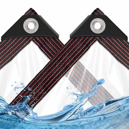 Lona transparente resistente al agua con ojales de 2 x 2 m para balcón, protección contra la lluvia/arenero, lona transparente para muebles de jardín o terraza