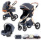 BEBBY 3-in-1 Kinderwagen KombiKinderwagen-Set 2-in-1 Buggy faltbar Luxus Hochlandschaft Neugeborenes Tragbarer Kinderwagen Zusammenklappbarer Kinderwagen Kinderwagen Travel System (Blue.)
