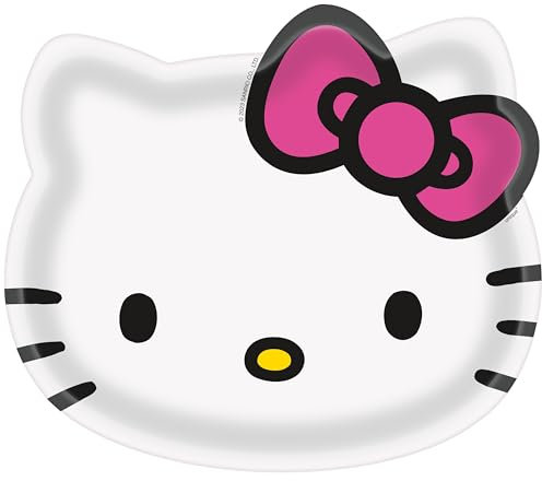 Unique White Hello Kitty Shaped Paper Plates - 8.50 x 7.38 (Pack of 8) - Fun Character Design, Perfect for Kids' Birthday Parties and Themed Celebrations
