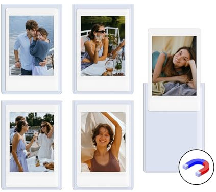 HIYQIN 5er-Pack Magnetische Bilderrahmen für Instax Mini Film, 2x3 Bilderrahmen, Kühlschrankmagnetrahmen für Fujifilm Instax Mini LiPlay 12 11 9 8 99 70 50 40 SE EVO - Weiß