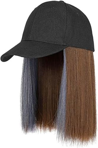 Mütze Mit Haaren,Human Hair Wig,9,84 Zoll/25 cm, Kurze, Glatte, widerstandsfähige Kunsthaarverlängerung, Baseballmütze mit Baseballmütze-Perücke für Frauen, ver