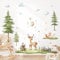 Supzone Wandtattoo Waldtier Hirsch Wandaufkleber Aquarell Kiefer Rasen Wandsticker Jungenzimmer Wand Dekor für Kinderzimmer Babyzimmer Schlafzimmer Wanddeko