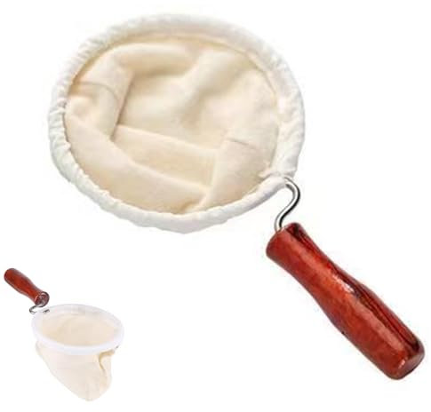 Small Reusable Washable Flannel Coffee Filter Cloth - Handmade with Wood Handle, Ideal as Coffee Strainer, Tea Strainer for Home, Office & Cafe