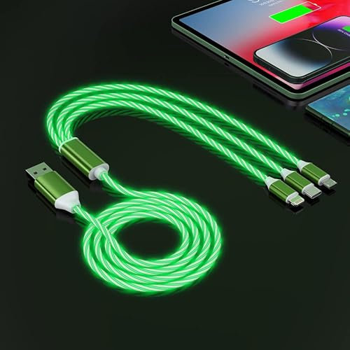 LED Light Up iPhone Flowing 3-in-1 Charger Cables, [MFi Certified ] Multi Charging CableCavo Lightning con USB-C&Micro USB, Cavo Lightning incandescente per Apple iOS iPhone, Pad, Google, Android