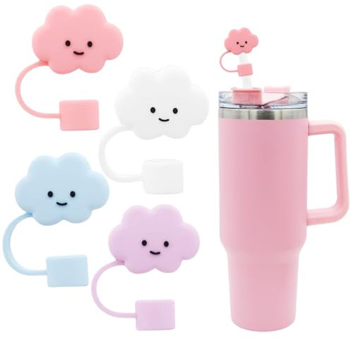 TELAIN Silicone Straw Cover for Cups, Pack of 4 Cloud Design for Large Straws up to 10 mm, Density and Hygienic Cover, BPA-Free, Gift
