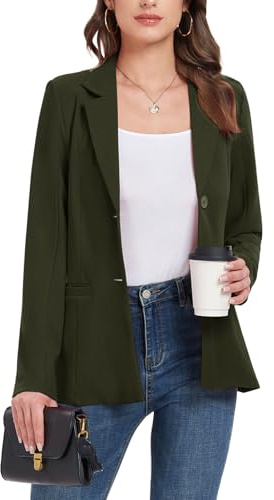 MINTLIMIT Women's Blazer Suit Long Sleeve Jackets Button Lapel Open Front Cardigans Work Office Blazer Jacket with Pockets Army Green
