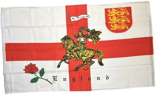 NWFlags 5ft x 3ft English Rose Lion Charger Flag | Outdoor Heavy 110d Knitted Polyester | 5x3 St Georges Day Charger Flag for Flagpoles
