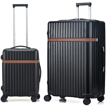 RMW Suitcase Luggage Sets 2 Piece Hard Shell Suitcases PC+ABS Lightweight Durable Travel Trolley with 4 Dual Spinner Wheels Combination Lock with Telescopic Handle (Black, Cabin 20 + Large 28)