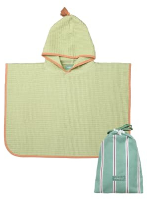 molis&co. Poncho da bagno per bambini 3-4 anni. Green Splash. Telo mare con cappuccio. Accappatoio per bambini leggero e compatto. (OEKO-TEX 100).