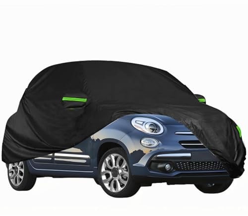 Autoabdeckung Wasserdicht Ersatz für FIAT 500/500C/500E/Abarth 2007-2024, Outdoor Autoabdeckung Vollgarage mit Türreißverschluss, Vollgarage Autoplane für Regen Sonne Staub Schutz