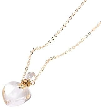 YOPI Natural Crystal Perfume Bottle Necklace - Heart-Shaped Aromatherapy Essential Oil Diffuser with Pink and White Crystals(Onewhitecrystal)