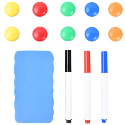 Kioiner 14 Stück Marker Set, 3x Whiteboard-Stifte bunte magnetische Marker + 1x Whiteboard-Schwamm Tafellöscher + 10x Magnete für Magnettafel für Schule, Büro, Kühlschrank