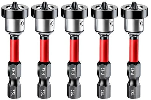 Saipor 5pcs Muro a secco Vite Setter, Posizionamento Magnetico Punte Cacciavite PH2 Bits, 1/4 Hex Shank Drywall Screw Bit, Viti per cartongesso Locating Batch Head Drilling Tools, 50mm