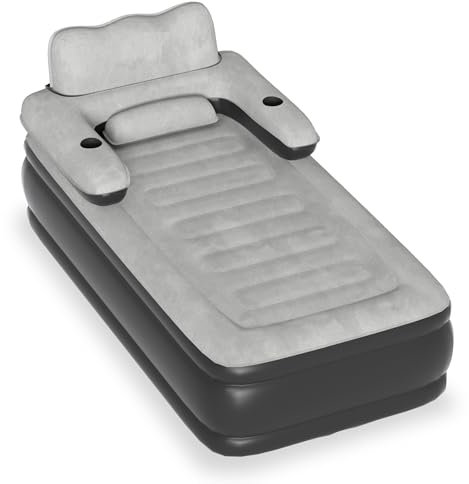 NAIZY Luftmatratze 190×97×42 cm Luftbett für 1 Person Aufblasbare Matratze mit Rückenlehne Camping Bett inkl. Luftpumpe, Gästebett Reisebett Max bis 250KG