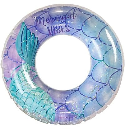 Schwimming Ring Erwachsene,Meerjungfrau Transparenter Pailletten Floating Ring, Aufblasbare Schwimmreifen 90cm, Schwimmring Röhre Für Sommerpool Party, Geeignet für Erwachsene und Kinder (Blau grün)