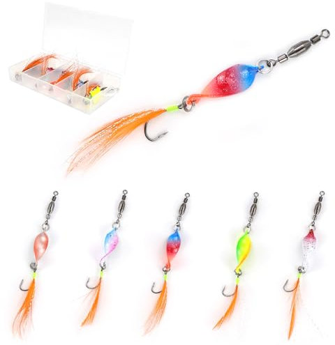 KOUHA Cucchiaini Twist Accessori per la Pesca Alla Trota Esca per Trote con Girelle Rotanti 3 g | Cucchiaini da Trota Set (5 pezzi, 3 g, arancione)