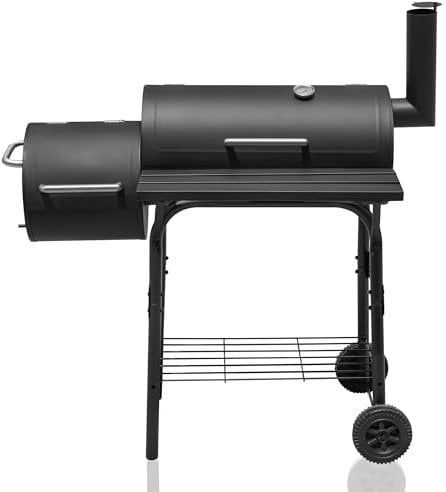 Alivio Large Oil Drum Charcoal BBQ Grill with Offset Smoker, Barrel Barbecue Trolley for Outdoor, Garden, Camping, Picnic (Black)