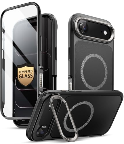 i-BLASON for iPhone Air Case MagSafe with Stand [9H Tempered Glass Screen Protector] [Camera Control Button] Military-Grade Protection Full-Body Heavy Duty Magnetic Case for iPhone 17 Air 6.5 (Black)