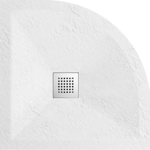 BALNEO Receveur de Douche avec Couvercle en Acier Inoxydable, Receveur de Douche, Semi-circulaire, avec Seuil Bas, Découpable Sur Mesure, Bac en Pierre FQ Blanc 80x80x2,5cm