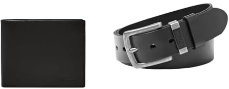 Fossil Herren Derrick Schwarzes Leder Portemonnaie und Jay Gürtel, Set