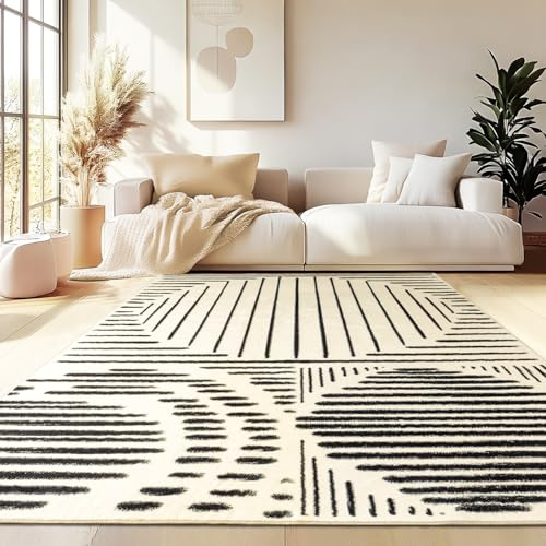 Waschbar Teppich Wohnzimmer, Moderner Abstraktem Kurzflor Teppich 140X200cm | Teppiche Weich Großer Schlafzimmer Geometrisches Muster rutschfest Design für Esszimmer Büro Bereich Dekor
