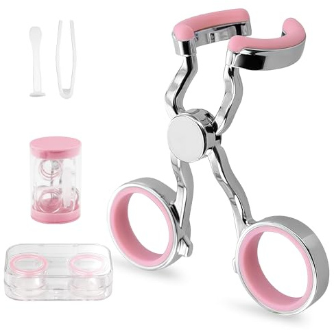 Aihoom Contact Lens Applicator Set, Portable Silicone Contact Lens Remover Tool with Tweezers, Lens Case, Suction Holder and Insertion Tool for Soft Lenses, Ideal for Beginners and Travel (Pink)