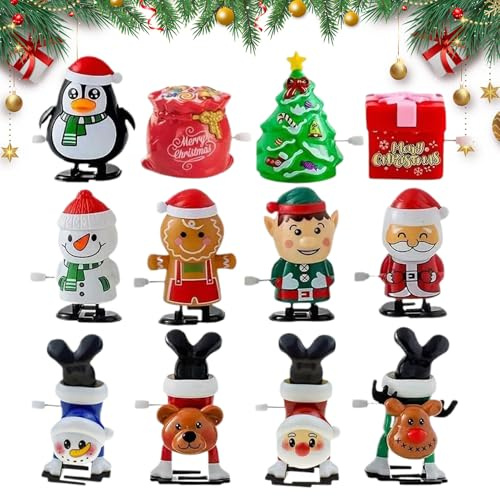 Opdestn Jouets À Remontoir De Noël - 12 Pièces Jeu À Remonter De Fêtes - Mini Jouet de Noël Amusant,pour Usage Familial, Fêtes, Événements, Festivals, Vacances, Scolaire