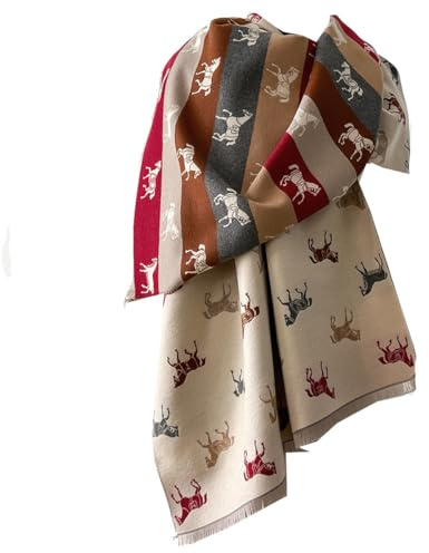 GFM® Damen Pashmina-Schal mit Pferdemuster, Kaschmir-Textur, wendbar, für Herbst und Winter (HSSHL-BB), beige, L