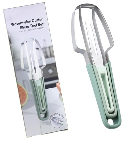 2024 3-in-1 Watermelon Slicer Stainless Steel Cutting Knife Windmill Machine Summer Fruit Tool Set Multifunctional for Cantaloupe Easy to Use
