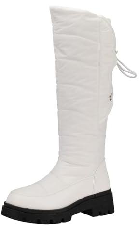 Generisch Stivali da equitazione da donna, caldi, medio-alti, termici foderati, con allacciatura posteriore e suola spessa, bianco, 42 EU