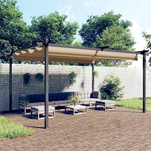 Cenador con techo retráctil, 4 x 3 m, color topo, resistente a los rayos UV y al agua, marco de acero robusto, pérgola para terraza, cenador de jardín al aire libre