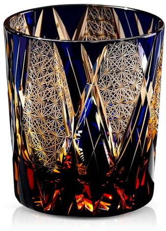 Edo Tokyo Kiriko Whiskyglas – handgeschliffenes Kristall-Whiskyglas 250 ml, elegantes japanisches Design für Bourbon, Scotch und Cocktails – 1 Stück Blue