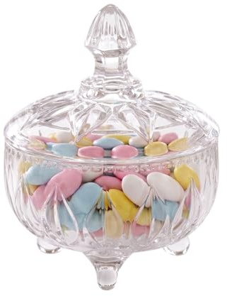 OCEANO Bomboniera Porta Caramelle in Vetro con Coperchio Alzatina Centrotavola Decorativa Portagioie Elegante Contenitore per Confetti, Caramelle e Dolciumi (Trasparente, Natura)