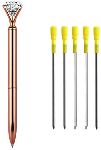Stylo à bille avec Gros Diamant / Cristal, en métal, Fournitures de Bureau, Encre Noire rose gold