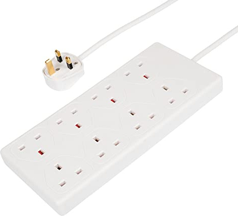 Invero® 8 Way Gang Power Mains Extension Lead 5M Metre Cable British Approved 13A Amps - White