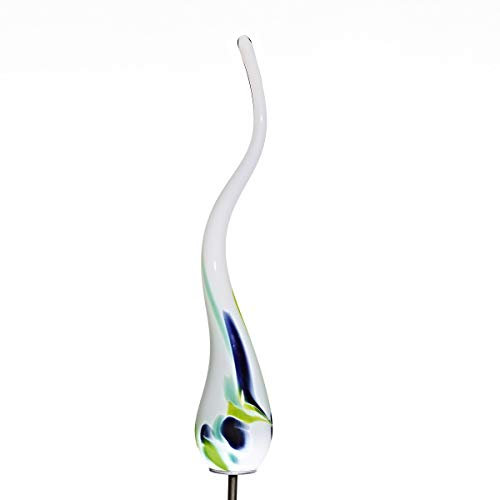 CRISTALICA Gartenflamme Flamme Fackel klein Garten Glas Mundgeblasen 45 cm Weiß Grün inkl. Stab