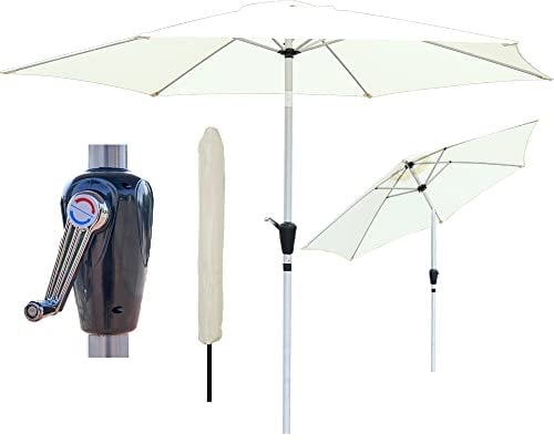 GlamHaus Parasol de jardin inclinable avec protection UV40+, 2,7 m, avec housse de protection, manivelle, jardin et terrasse – Aluminium robuste, sable, vert, crème, gris, kaki, crème, 2.7M
