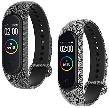 WD&CD Cinturini Compatibile per Mi Band 3/ Mi Band 4, Cinturini in Silicone, Sportivo Colorato Regolabile Bracciali Compatibile per Xiaomi Band 3/4-2 Pezzi (Modello a Maglia, Motivo a Onde D'acqua)