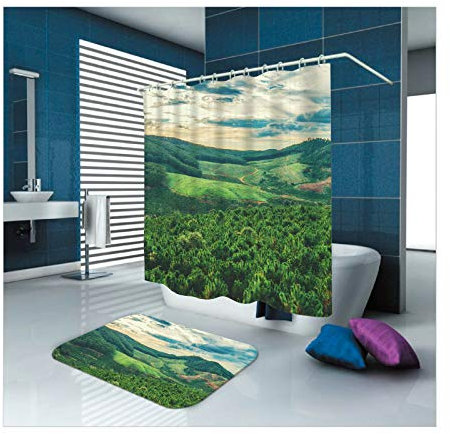 Daesar 40x60 Badezimmer Fußmatten Wald 180x200 cm Bad Vorhang für Badezimmer, Badezimmerteppich Set 2 Teilig