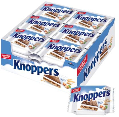 Knoppers – 24 x 25g – Gefüllte Waffelschnitte mit Milchcreme und Nougatcremefüllung