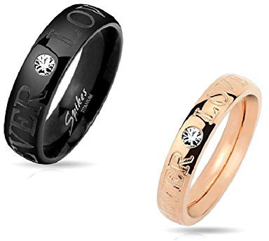 eeddoo® Damen & Herren Partner-Ringe aus Titan mit Gravur Forever Love und Kristall (Titan Schwarz, 68 (21.6))