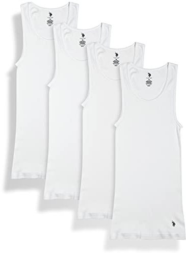 U.S. Polo Assn. Men's A-Shirt - 4 Pack White Ribbed Cotton Tank Tops - Breathable Muscle Undershirts for Men (Sizes: S-XL)