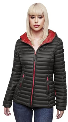 MARIKOO Damen Steppjacke Übergangsjacke gesteppte Jacke mit Kapuze Frühjahr Stepp B857 [B857-Asr-Anthrazit-Gr.XL]
