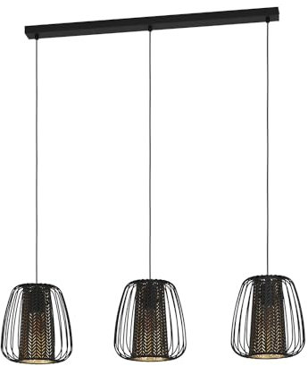 EGLO Pendelleuchte Curasao, 3 flammige Hängelampe, Hängeleuchte aus Metall, Textil in Schwarz, Gold, Esstischlampe, Wohnzimmerlampe hängend E27