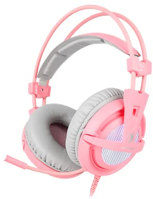 Sades A6 USB-Gaming-Headset, 7.1 Surround Sound PC, Gaming-Headset, mit Mikrofon mit Geräuschunterdrückung, LED-Lichter für Laptop, Computer und Konsolen (Rosa [Angel Edition])