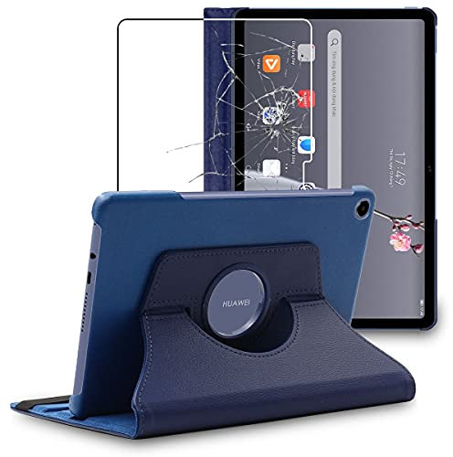 ebestStar - Funda para Huawei MatePad T 10, T 10S, Carcasa Capa Giratoria, 360 Protectora, Cuero PU Soporte, Azul Oscuro + Cristal Templado