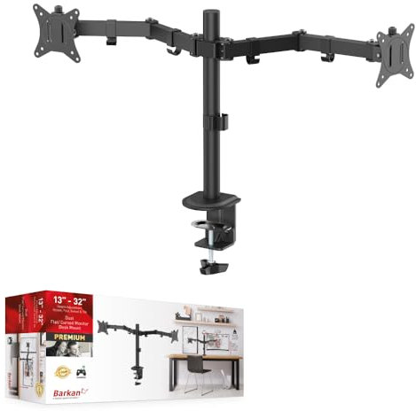 Barkan Doppel Monitor Halterung 13-32 Zoll LED/LCD Schreibtisch Bildschirm Halterung,Monitor Tischhalterung neigbar/schwenkbar/höhenverstellbar, Ergonomischer, hält bis 8Kg