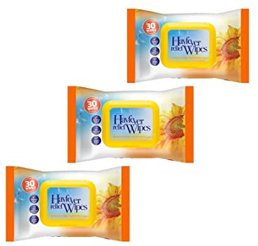 3 x Hayfever Allergy Relief Wipes - Natural Remedy Hayfever Relief Wipes – Strong Allergy Hay Fever Wipes for Adults & Children – Hay Fever Allergy Wipes Travel Pack- 90 Wipes Total