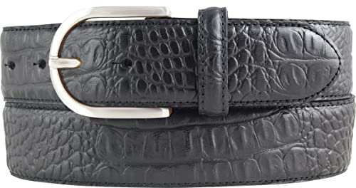 BELTINGER Damen-Gürtel mit Krokoprägung 4 cm | Leder-Gürtel für Damen 40mm Kroko-Optik | Kroko-Muster 4cm mit runder Gürtelschließe | Schwarz 100cm